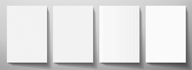 Modern blank background design set. Abstract creative line pattern (herringbone ornament) in monochrome light gray, white color. Graphic vector layout for notebook, business page template, presentatio