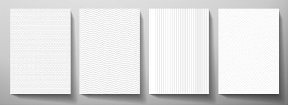 Modern blank background design set. Abstract creative line pattern (herringbone ornament) in monochrome light gray, white color. Graphic vector layout for notebook, business page template, presentatio
