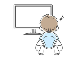 テレビに夢中な赤ちゃんのイラスト
