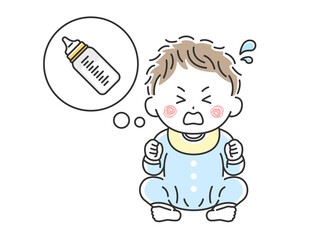 ミルクを欲しがる赤ちゃんのイラスト