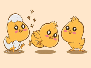 set of cute chicks cartoon
