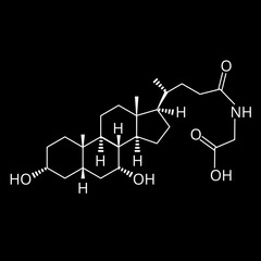 Glycocholic acid. Bile acid. Chemical molecular formula Glycocholic acid. Vector illustration on isolated background