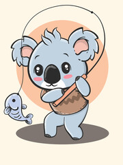 outdoor activity animal cartoon - koala fishing