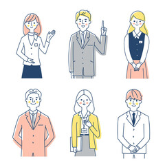 ビジネスマン　男女6人上半身　セット