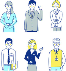 ビジネスマン　男女6人上半身　セット