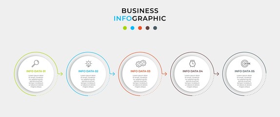 Business Infographic design template Vector with icons and 5 options or steps. Can be used for process diagram, presentations, workflow layout, banner, flow chart, info graph
