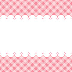 blank template, layout: white lace stripe on pink checkered background, vector flat illustration.