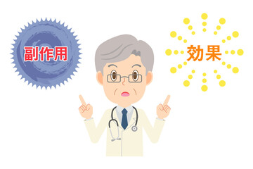 効果と副作用の説明をする白衣の男性医師