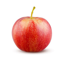 Red apple isolated on white background. Tasty fruit part. Juicy and delicious apple closeup. Dieting, healthy food and nutrition concept.