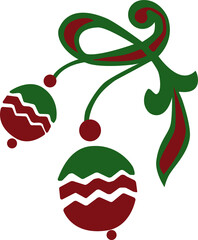 Pattern green leaves with red veins and Christmas toys for the new year