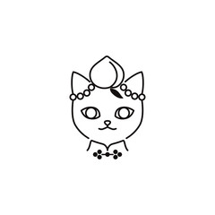 チャイナ服を着て、頭に桃をのせた猫の線画