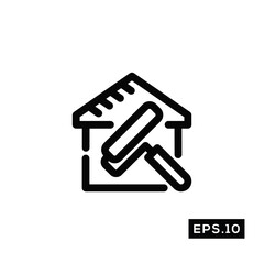Cleaning House Line Icon Vector. House Keeping Symbol Vector