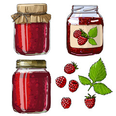 Set jars for jam, empty cans, cover, packaging, a black line on a white background. Vector skech food