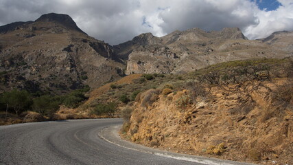 Winding road on Crete in Greece, Europe
