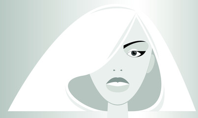 Vector graphics-a close-up portrait of a beautiful female blonde model with a square hairstyle and professional stylish makeup in black and white. Concept - beauty of hair and face in the salon