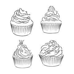 Cute cupcakes set isolated on White background. Vector illustration. cupcake vector sketch on a white background