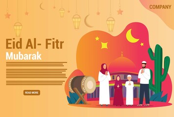 Eid mubarak greeting happy moslem family vector illustration 
