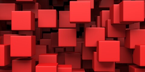 Red chaotic cubes structure. Abstract design background