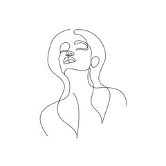 Woman Face One Line Drawing. Abstract Woman Creative Contemporary Abstract Line Drawing. Beauty Fashion Female Illustration. Vector Minimalist Design for Wall Art, Print, Card, Poster.