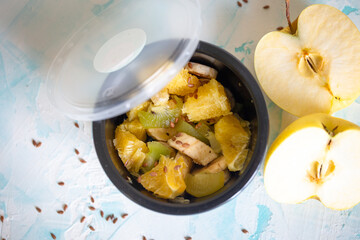 fruit salad on a light background. healthy food. diet food