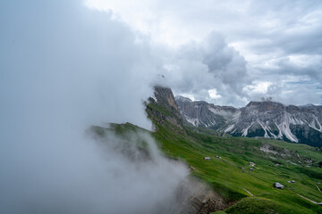 Clouds around Seceda in the italian Dolomites.