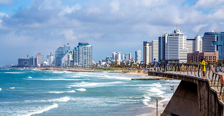 Tel Aviv, Israel - March 04, 2021: Tel Aviv view from Jaffa on a cloudy day