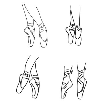 Legs and shoes of a young ballerina. Vector Image
