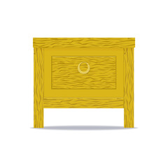 Bedroom nightstand with drawer and decor. Vector isolated on white background.