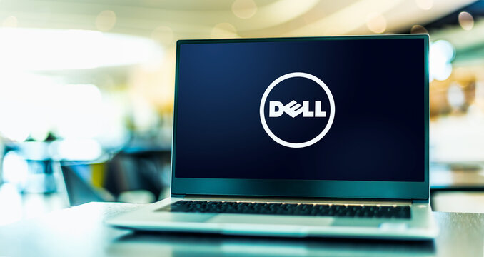 Laptop computer displaying logo of Dell