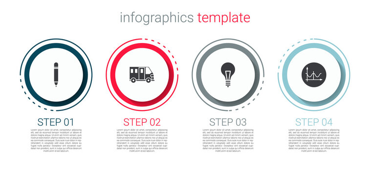 Set Pencil With Eraser, School Bus, Light Bulb Concept Of Idea And Graph, Schedule, Chart, Diagram. Business Infographic Template. Vector.