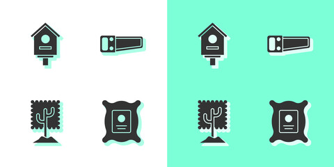 Set Pack full of seeds of plant, Bird house, Tree and Hand saw icon. Vector.