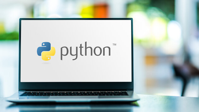 Laptop computer displaying logo of Python