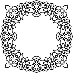 Abstract mandala frame. Asian floral pattern. Black and white authentic background. Vector illustration.