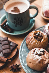 baked apples, coffee, chocolate