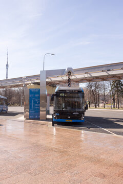 Moscow, Russia,   Electric Bus On The Charging Station