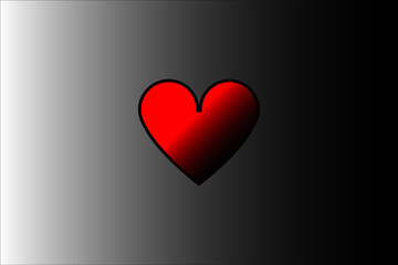 Red heart with black, flat icon, design