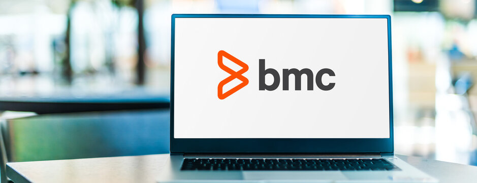 Laptop computer displaying logo of BMC Software