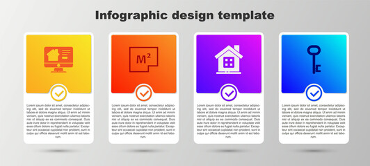 Set Online real estate house, House plan, and key. Business infographic template. Vector.