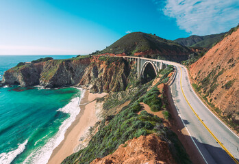 Pacific coastline, view from Highway number 1, California - obrazy, fototapety, plakaty