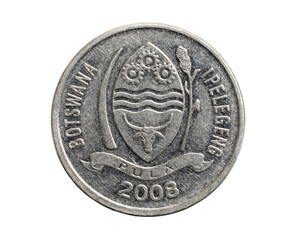 Botswana ten thebe coin on a white isolated background