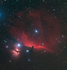 Horsehead nebula with stars in the deep sky at night