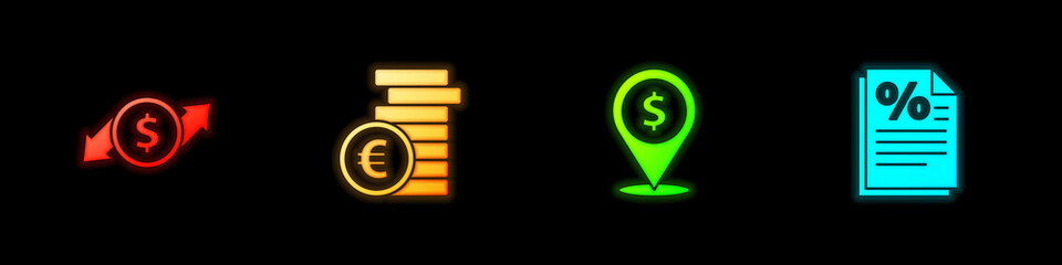 Set Financial growth and dollar, Coin money with euro symbol, Cash location and Finance document icon. Vector.