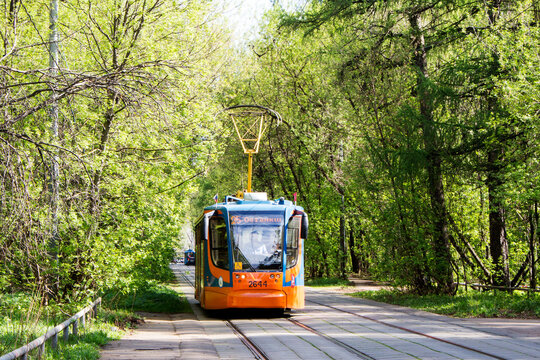 Russia, Moscow, May 06 2018: Tram, popular and convenient form of public transport on the street