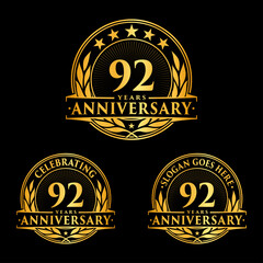 92 years anniversary collection logotype. Vector and illustration.
