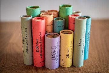 Euromünzen in Münzrollen Kleingeld