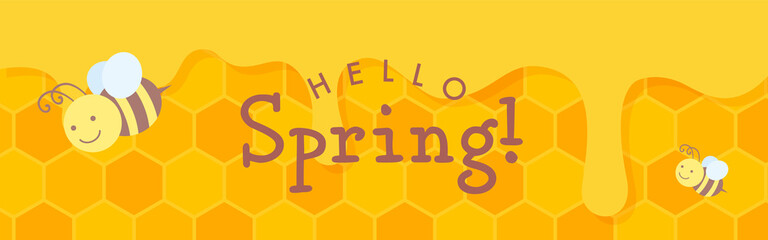 vector background with bees and honey for banners, cards, flyers, social media wallpapers, etc.