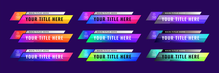 Set of TV news bars. News sign, streaming video. Breaking, fake, sport news. Interface sign. Mockup templates ready for your design. Vector illustration. Isolated on a blue background