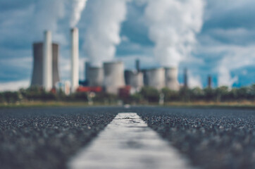 street towards power plant in Niederaussem Germany, lignite-fired
