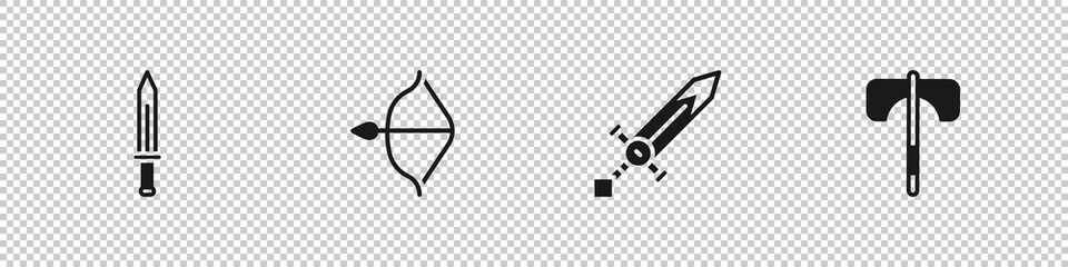 Set Medieval sword, bow and arrow, and axe icon. Vector.