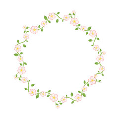 Obraz na płótnie Canvas Vector round frame decorated with a floral arrangement with green leaves. Light pastel colors. Postcard, invitation, etc. For various purposes.